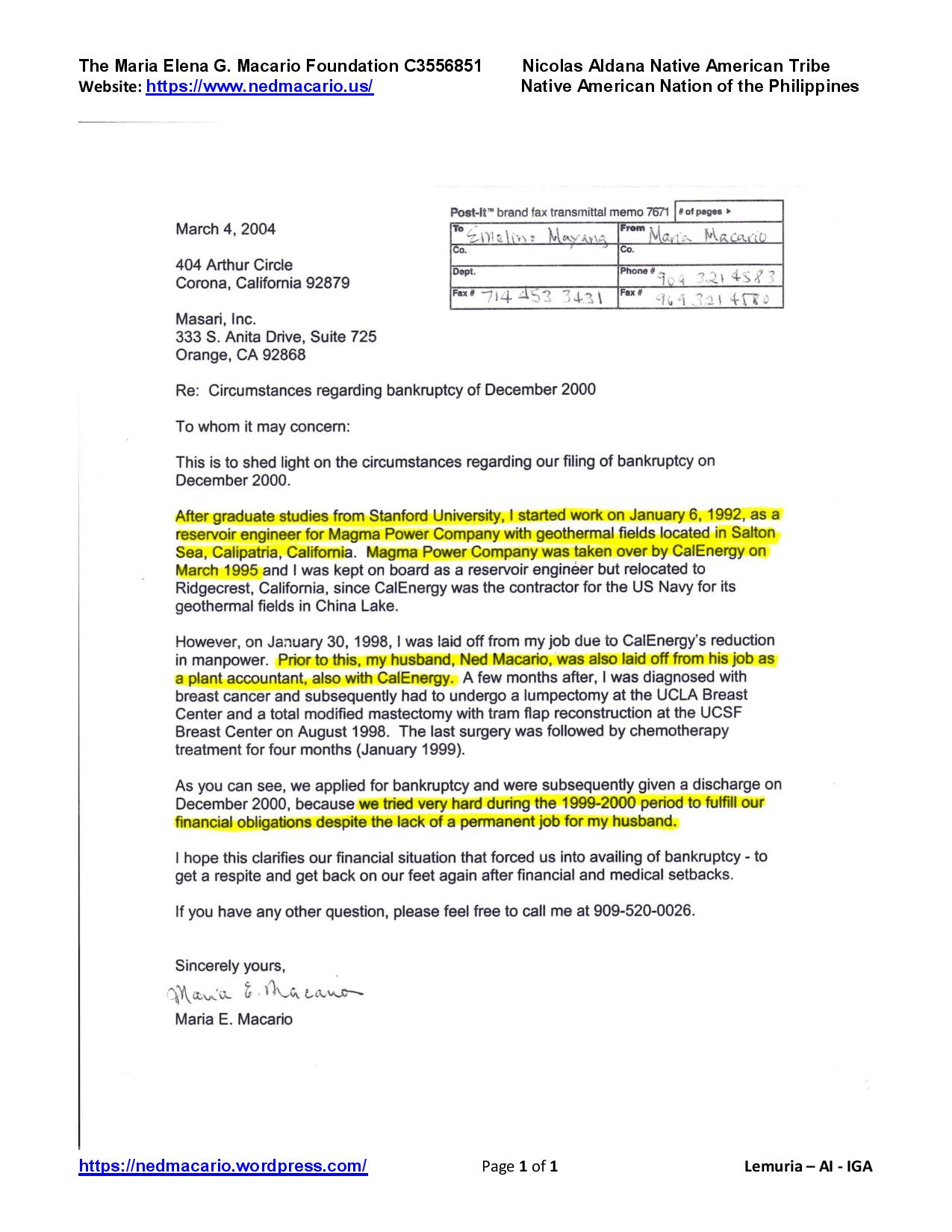 elenas letter explanation why we had to file for bankruptcy in dec bankruptcy explanation letter