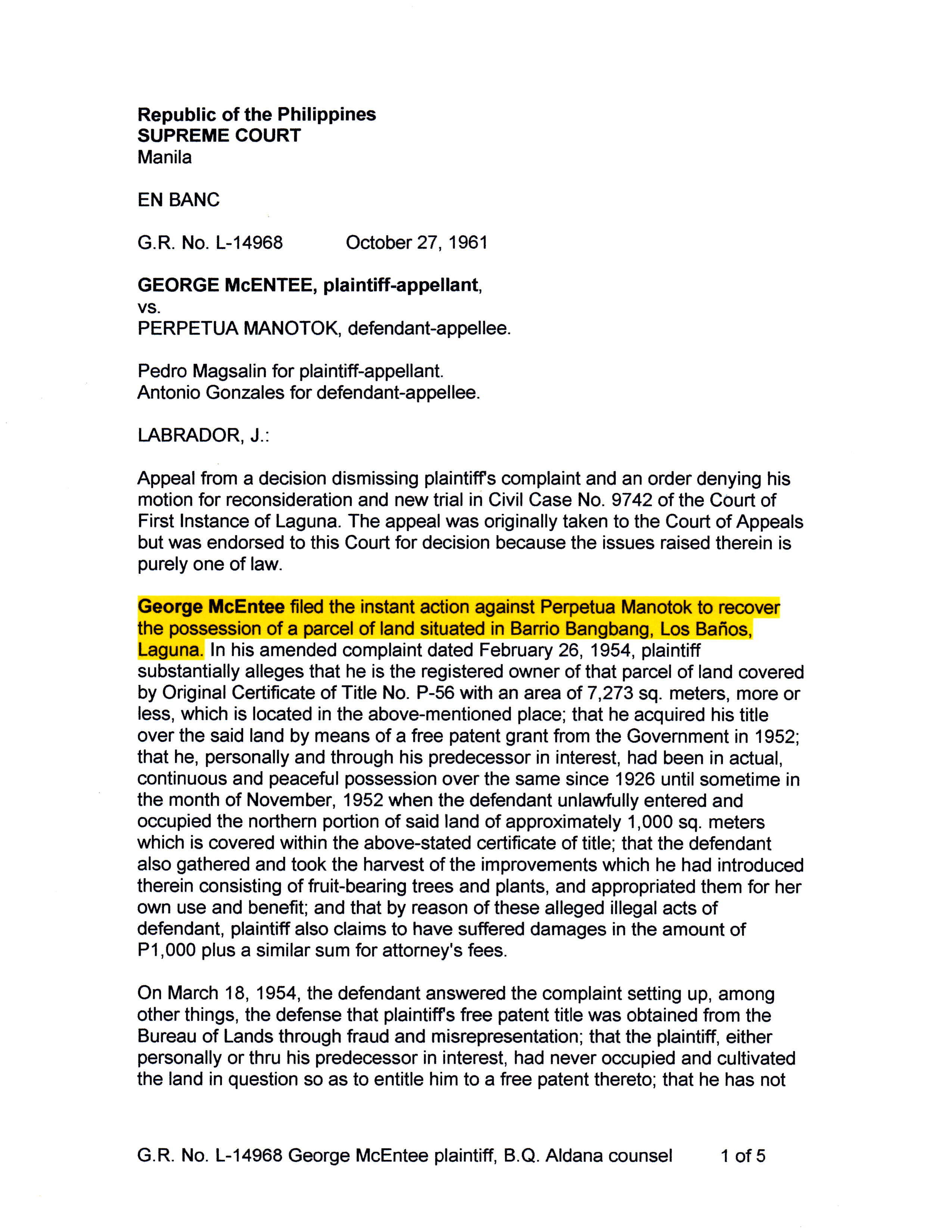 Blog - Atty. B.Q. Aldana for Plaintiff George McEntee p1