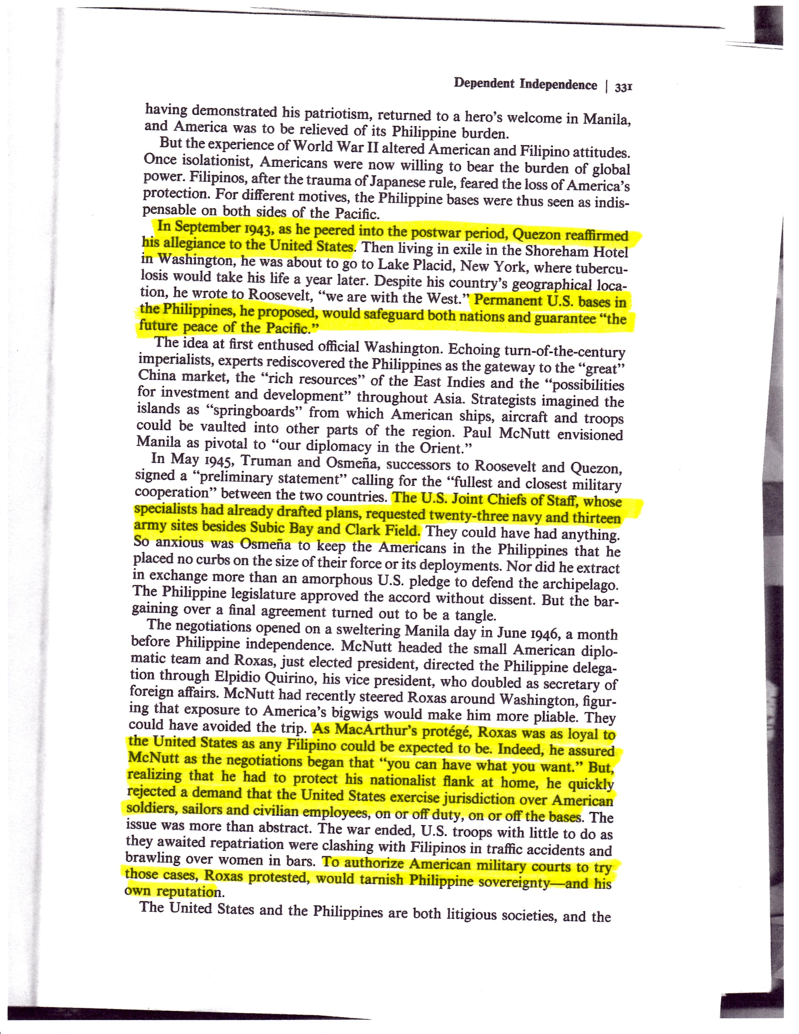 Roxas makes a 180-degree turn on US jurisdiction over US military p.331